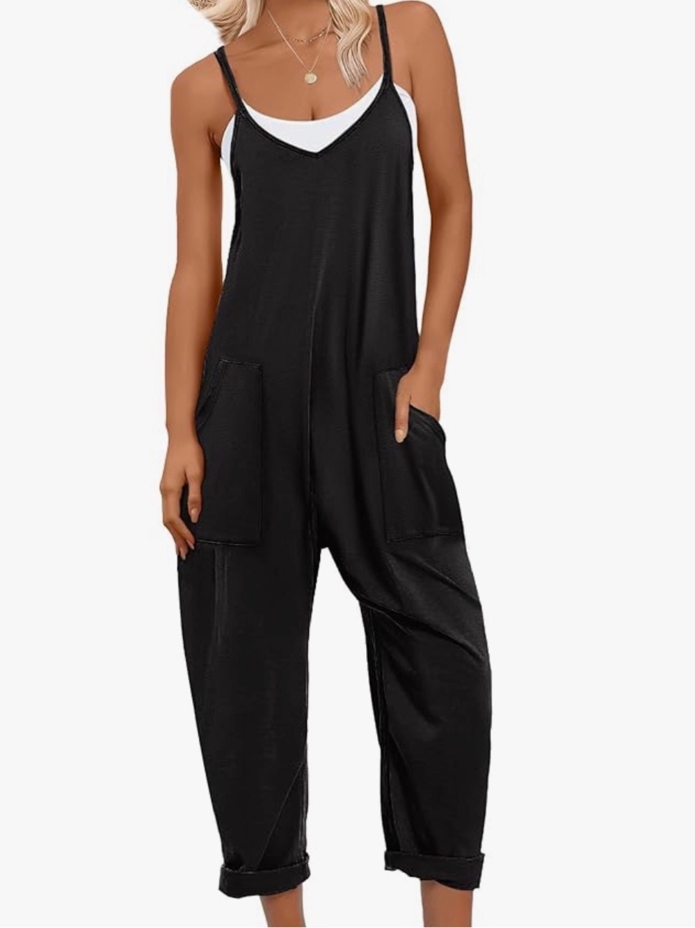 Casual Black Sleeveless Jumpsuit with Pockets